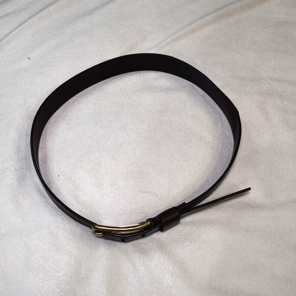 Calvin Klein Womens Brown Leather Belt Size 34 Large Gold Buckle - Picture 8 of 9